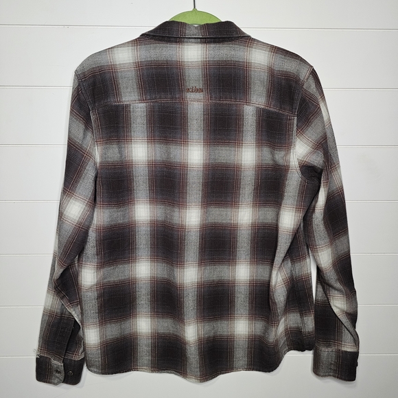Kuhl Men's Medium Plaid Flannel Button Down Shirt - Brown, Gray, White - Picture 8 of 9